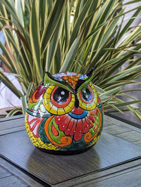 Talavera Owl Planter Ceramic Flower Pot, Mexican Pottery is Colorful Indoor or Outdoor Owl Decor, Owl Gift Plant Pot Home Decor