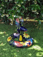 Talavera Rattlesnake Figurine Ceramic Mexican Pottery, Outdoor Snake Decor and Garden Statue Handmade in Mexico