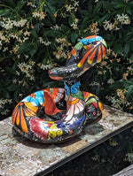 Talavera Rattlesnake Figurine Ceramic Mexican Pottery, Outdoor Snake Decor and Garden Statue Handmade in Mexico