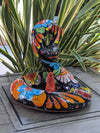 Talavera Rattlesnake Figurine Ceramic Mexican Pottery, Outdoor Snake Decor and Garden Statue Handmade in Mexico