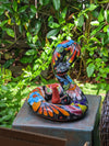 Talavera Rattlesnake Figurine Ceramic Mexican Pottery, Outdoor Snake Decor and Garden Statue Handmade in Mexico