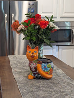 Talavera Cat Flower Pot  Ceramic Planter Home Decor, Handmade Indoor Outdoor Planter Pot, Mexican Pottery Yard & Garden Decor