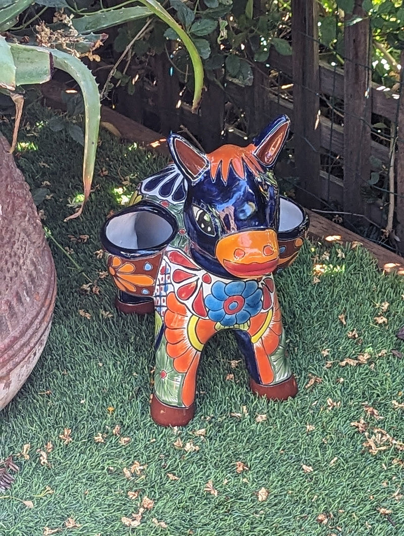 Handmade Talavera Donkey Planter is Mexican Pottery | Ceramic Plant Pot for Outdoor Garden or Indoor Home Decor, Hand Painted Yard Art