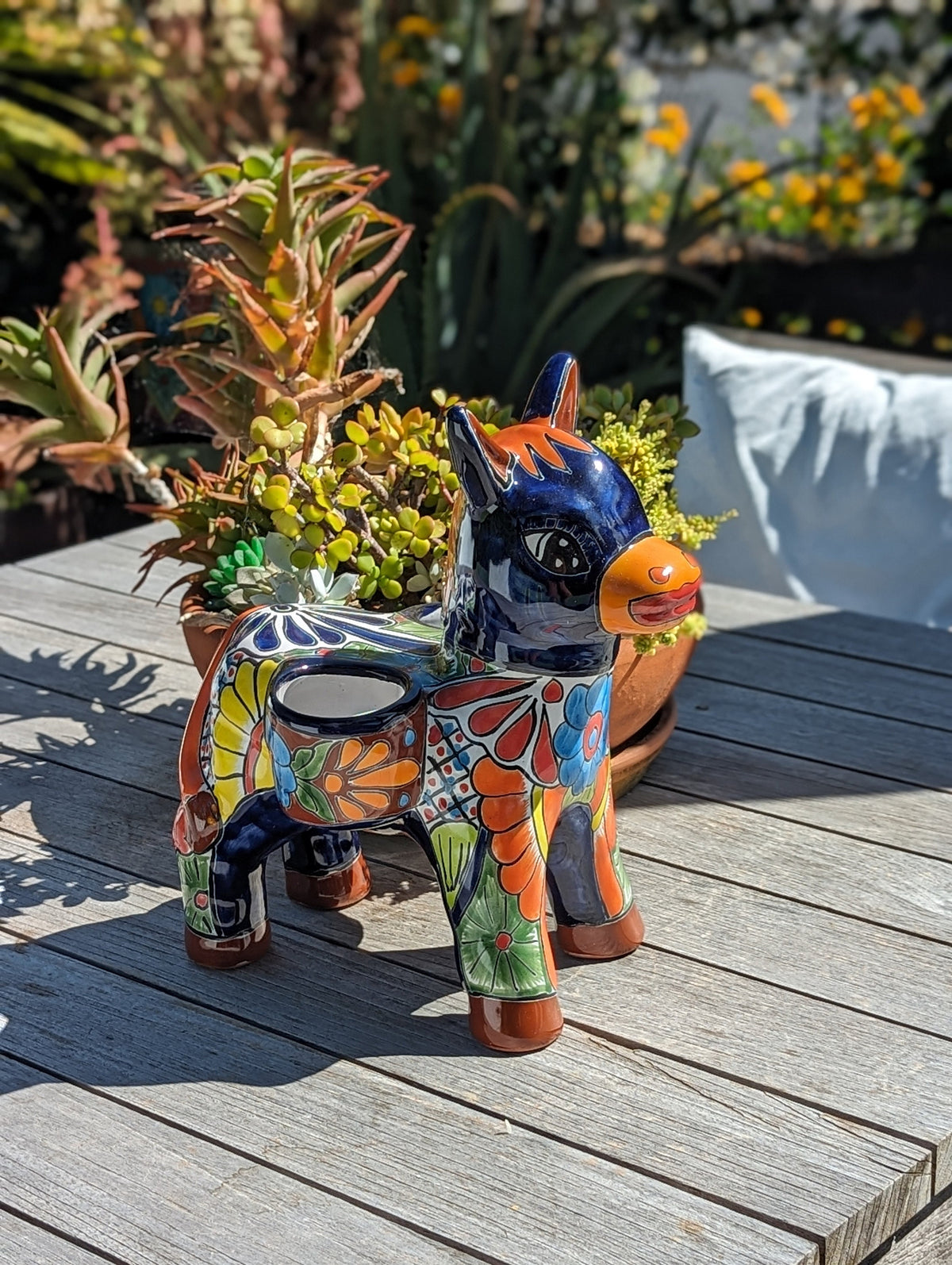 plastic donkey planter Handmade Talavera Donkey Planter is Mexican Pottery