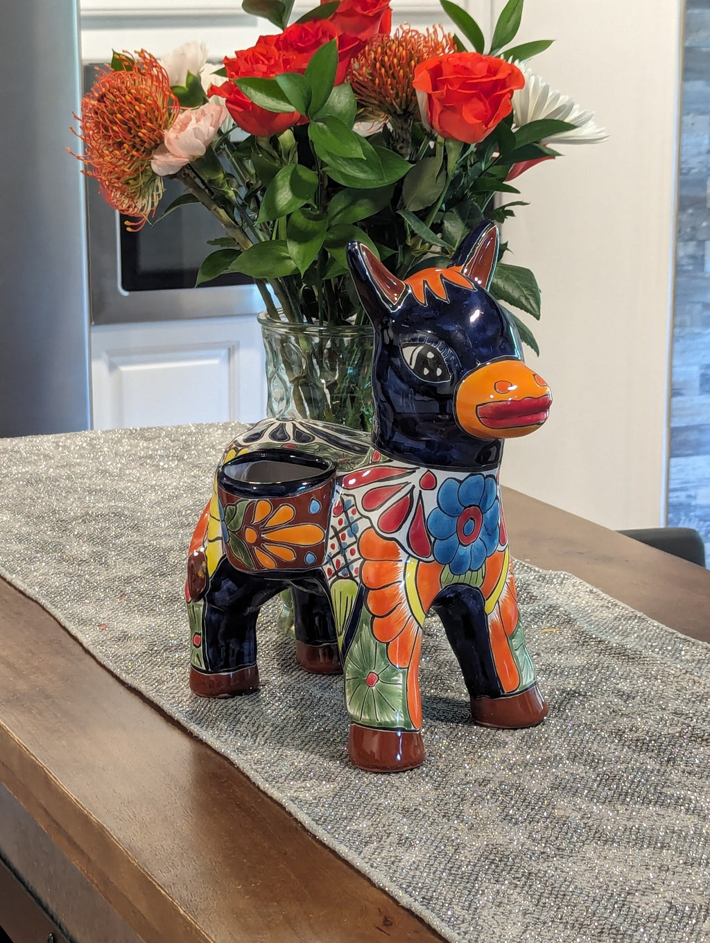 Handmade Talavera Donkey Planter is Mexican Pottery | Ceramic Plant Pot for Outdoor Garden or Indoor Home Decor, Hand Painted Yard Art