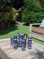 Talavera Ceramic Pitcher & Six Glasses Handmade Mexican Pottery, Ceramic Water Pitcher Set for the Kitchen or Dining Room or Outdoor Picnic