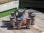 Talavera Ceramic Pitcher & Six Glasses Handmade Mexican Pottery, Ceramic Water Pitcher Set for the Kitchen or Dining Room or Outdoor Picnic