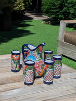 Talavera Ceramic Pitcher & Six Glasses Handmade Mexican Pottery, Ceramic Water Pitcher Set for the Kitchen or Dining Room or Outdoor Picnic