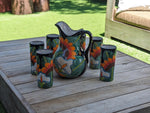 Talavera Ceramic Pitcher & Six Glasses Handmade Mexican Pottery, Ceramic Water Pitcher Set for the Kitchen or Dining Room or Outdoor Picnic