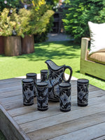 Talavera Ceramic Pitcher & Six Glasses Handmade Mexican Pottery, Ceramic Water Pitcher Set for the Kitchen or Dining Room or Outdoor Picnic