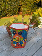 Hexagon Japanese Planter | Geometric Ceramic Flower Pot is Handmade Mexican Pottery for Outdoor Garden Decor, Indoor Home Decor Centerpiece