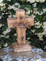 Wooden Cross Decor & Mexican Art | Decorative Cross is Indoor Home Decor Handmade by Skilled Craftsman in Mexico | Two-tone Brown