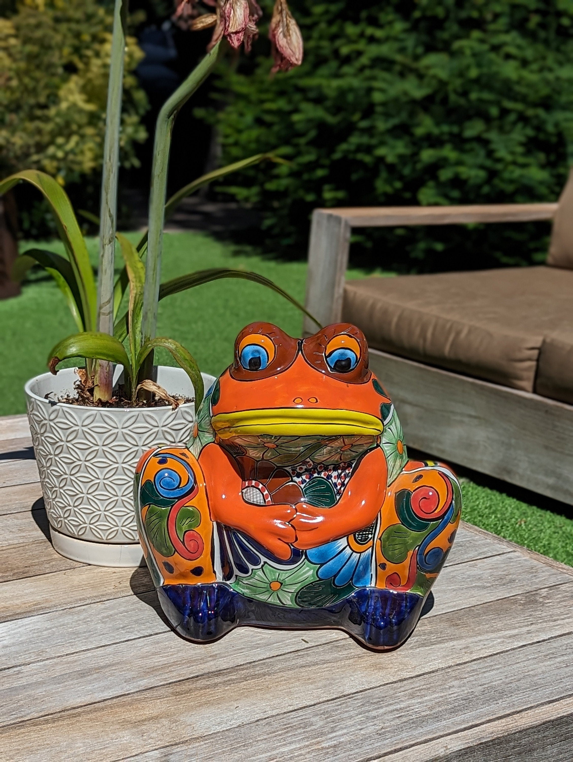 Talavera Frog Flower Pot | Ceramic Pottery for Indoor or Outdoor