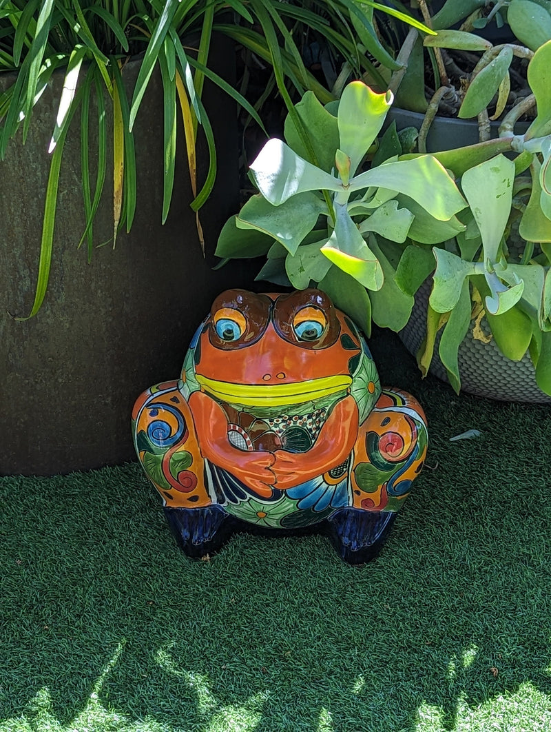 Talavera Frog Flower Pot | Ceramic Pottery for Indoor or Outdoor Planter Pot, Handmade Mexican Home Decor or Garden Decor & Yard Art