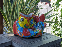 Talavera Whale Planter is Hand Painted Ceramic Mexican Pottery | Large Fish Planter Pot for Yard Art & Outdoor Garden Decor, Big Flower Pot