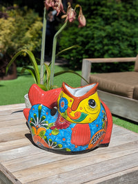 Talavera Whale Planter is Hand Painted Ceramic Mexican Pottery | Large Fish Planter Pot for Yard Art & Outdoor Garden Decor, Big Flower Pot