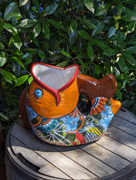 Talavera Whale Planter is Hand Painted Ceramic Mexican Pottery | Large Fish Planter Pot for Yard Art & Outdoor Garden Decor, Big Flower Pot