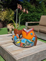 Talavera Whale Planter is Hand Painted Ceramic Mexican Pottery | Large Fish Planter Pot for Yard Art & Outdoor Garden Decor, Big Flower Pot