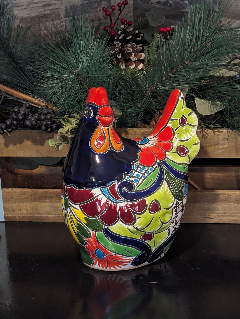 Ceramic Rooster Talavera Pottery  Handmade in Mexico, Home Decor and Outdoor Garden or Porch Decor, Yard Art  Unique Gift for Chicken Lovers