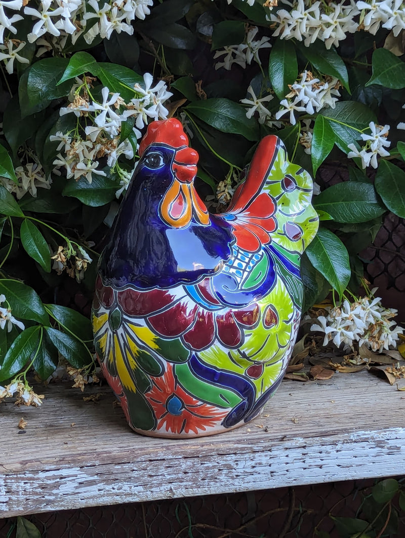 Ceramic Rooster Talavera Pottery  Handmade in Mexico, Home Decor and Outdoor Garden or Porch Decor, Yard Art  Unique Gift for Chicken Lovers