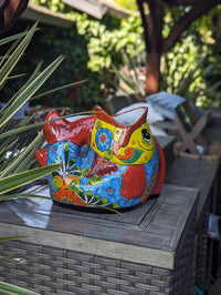 Talavera Whale Planter is Hand Painted Ceramic Mexican Pottery | Large Fish Planter Pot for Yard Art & Outdoor Garden Decor, Big Flower Pot