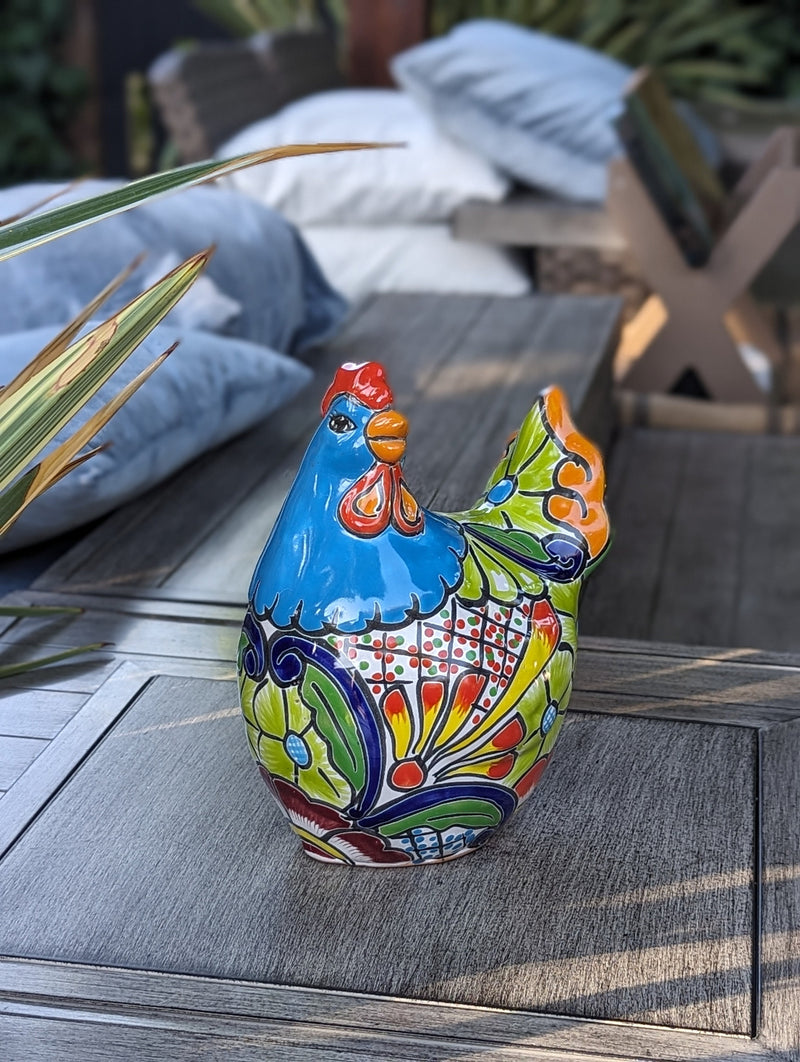 Ceramic Rooster Talavera Pottery  Handmade in Mexico, Home Decor and Outdoor Garden or Porch Decor, Yard Art  Unique Gift for Chicken Lovers