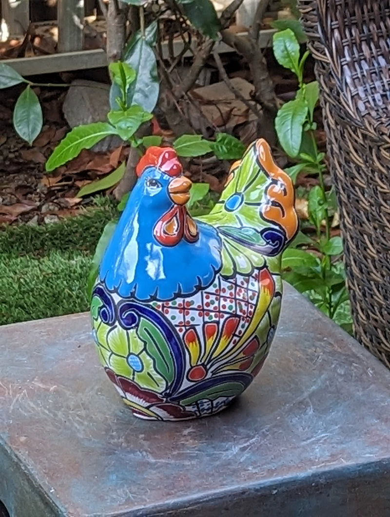 Ceramic Rooster Talavera Pottery  Handmade in Mexico, Home Decor and Outdoor Garden or Porch Decor, Yard Art  Unique Gift for Chicken Lovers