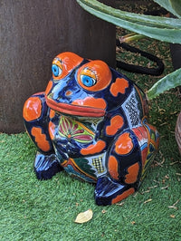 Talavera Frog Flower Pot | Ceramic Pottery for Indoor or Outdoor Planter Pot, Handmade Mexican Home Decor or Garden Decor & Yard Art