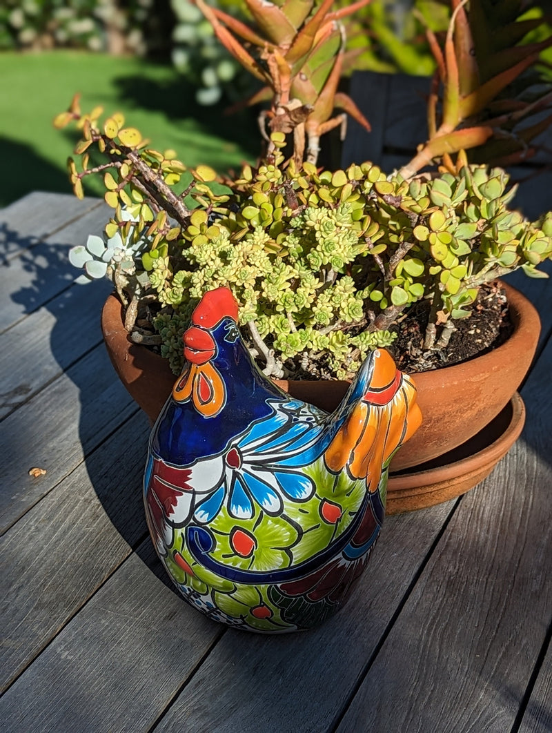 Ceramic Rooster Talavera Pottery  Handmade in Mexico, Home Decor and Outdoor Garden or Porch Decor, Yard Art  Unique Gift for Chicken Lovers