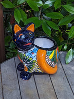 Talavera Cat Flower Pot, Ceramic Planter Home Decor, Indoor Outdoor Planter Pot, Mexican Pottery Yard & Garden Decor, Handmade