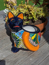 Talavera Cat Flower Pot, Ceramic Planter Home Decor, Indoor Outdoor Planter Pot, Mexican Pottery Yard & Garden Decor, Handmade