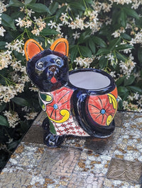 Talavera Cat Flower Pot, Ceramic Planter Home Decor, Indoor Outdoor Planter Pot, Mexican Pottery Yard & Garden Decor, Handmade