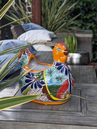 Talavera Chicken Ceramic Planter & Colorful Flower Pot, Handmade Outdoor Yard Decor or Indoor Plant Pot, Colorful Mexican Garden Decor
