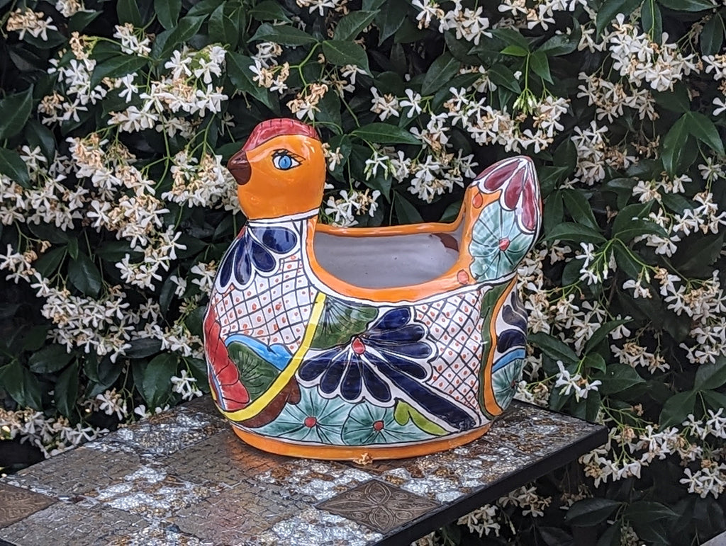 Talavera Chicken Ceramic Planter & Colorful Flower Pot, Handmade Outdoor Yard Decor or Indoor Plant Pot, Colorful Mexican Garden Decor