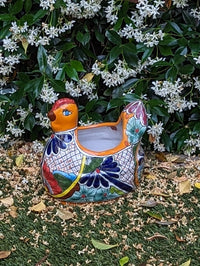 Talavera Chicken Ceramic Planter & Colorful Flower Pot, Handmade Outdoor Yard Decor or Indoor Plant Pot, Colorful Mexican Garden Decor