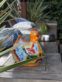 Talavera Chicken Ceramic Planter & Colorful Flower Pot, Handmade Outdoor Yard Decor or Indoor Plant Pot, Colorful Mexican Garden Decor
