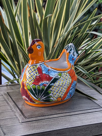 Talavera Chicken Ceramic Planter & Colorful Flower Pot, Handmade Outdoor Yard Decor or Indoor Plant Pot, Colorful Mexican Garden Decor