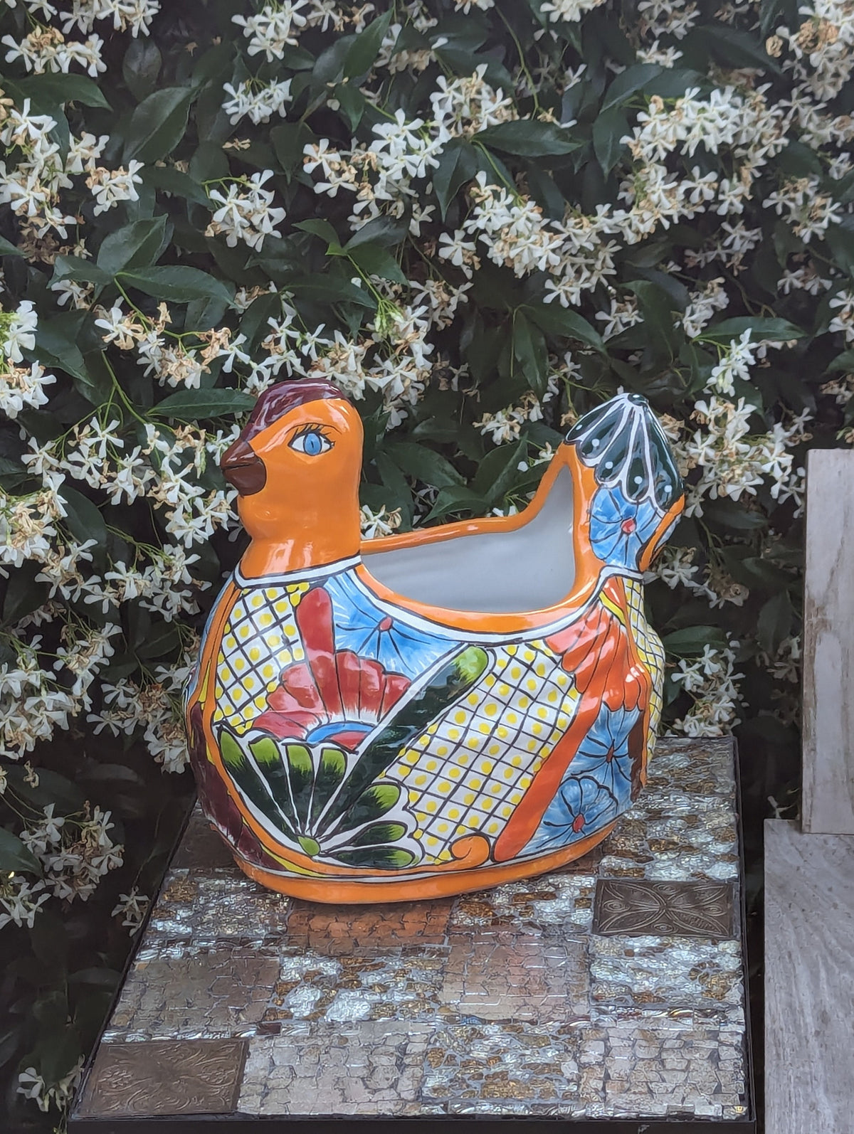 Talavera Chicken Ceramic Planter & Colorful Flower Pot, Handmade Outdoor Yard Decor or Indoor Plant Pot, Colorful Mexican Garden Decor