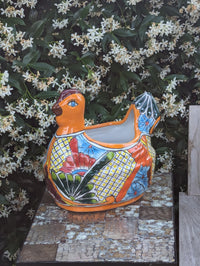 Talavera Chicken Ceramic Planter & Colorful Flower Pot, Handmade Outdoor Yard Decor or Indoor Plant Pot, Colorful Mexican Garden Decor