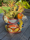 Talavera Chicken Ceramic Planter & Colorful Flower Pot, Handmade Outdoor Yard Decor or Indoor Plant Pot, Colorful Mexican Garden Decor