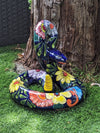 Talavera Rattlesnake Figurine Ceramic Mexican Pottery, Outdoor Snake Decor and Garden Statue Handmade in Mexico