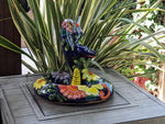 Talavera Rattlesnake Figurine Ceramic Mexican Pottery, Outdoor Snake Decor and Garden Statue Handmade in Mexico