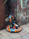 Talavera Rattlesnake Figurine Ceramic Mexican Pottery, Outdoor Snake Decor and Garden Statue Handmade in Mexico