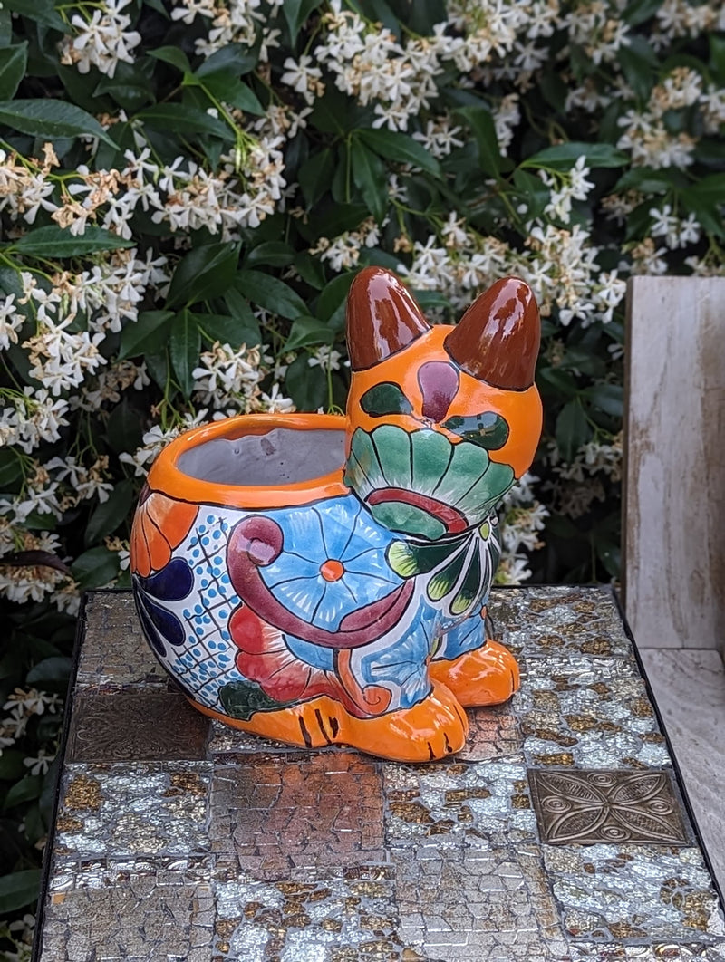 Talavera Cat Flower Pot  Ceramic Planter Home Decor, Handmade Indoor Outdoor Planter Pot, Mexican Pottery Yard & Garden Decor