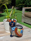 Handmade Talavera Cat Plant Pot | Ceramic Planter & Mexican Yard Art Will Infuse Your Home or Garden Decor with a Burst of Rainbow Colors