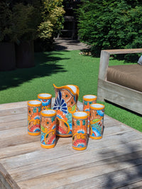 Talavera Ceramic Pitcher & Six Glasses Handmade Mexican Pottery, Ceramic Water Pitcher Set for the Kitchen or Dining Room or Outdoor Picnic
