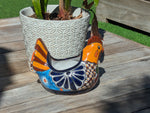 Chicken Flower Pot Ceramic Talavera Planter, Small Handmade Mexican Pottery Home Decor as Indoor Planter or Outdoor Pot