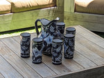 Talavera Ceramic Pitcher & Six Glasses Handmade Mexican Pottery, Ceramic Water Pitcher Set for the Kitchen or Dining Room or Outdoor Picnic