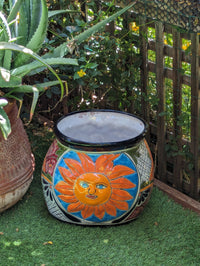 11.5" Oval Mexican Sun Flower Planter Pot is a Colorful, Handmade Talavera Ceramic Planter Pot for Home and Garden Decor, Outdoor Yard Art