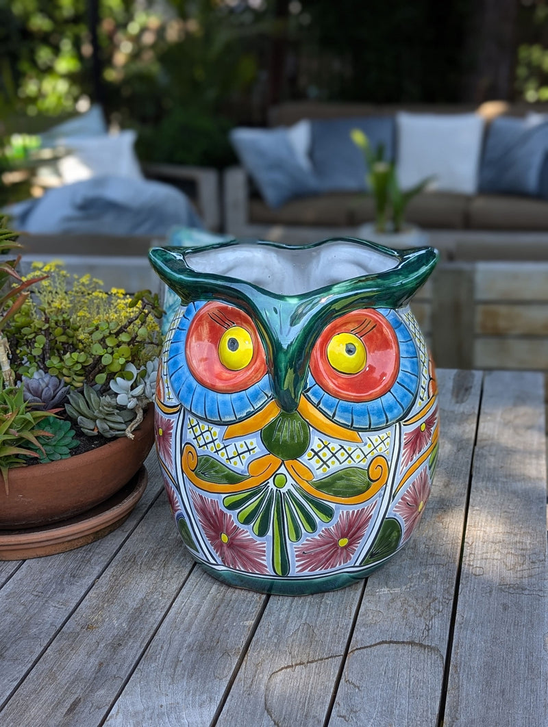 Gorgeous 14" Owl Flower Pot  Talavera Ceramic Planter, Handmade Pottery  Outdoor Garden Decor, Indoor Home Decor  Unique Gift for Birders